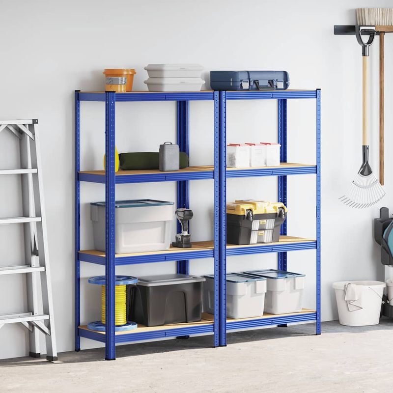 Casa si Gradina - Mobilier - Biblioteci si rafturi - Rafturi - Rafturi de depozitare cu 4 niveluri, 2 buc., albastru otel/lemn - Infinity.ro