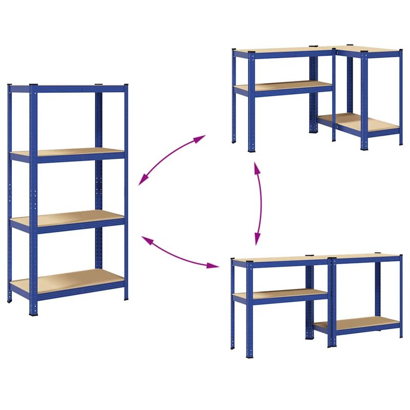 Casa si Gradina - Mobilier - Biblioteci si rafturi - Rafturi - Rafturi de depozitare cu 4 niveluri, 2 buc., albastru otel/lemn - Infinity.ro