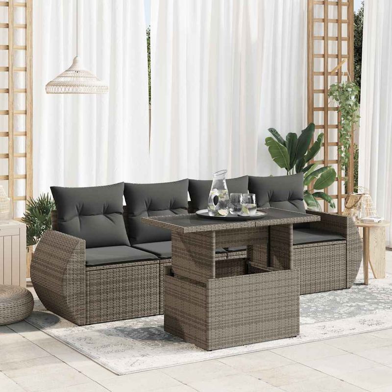 Casa si Gradina - Gradina si terasa - Mobilier exterior - Seturi mobila gradina - Set canapea de gradina cu perne, 5 piese, gri, poliratan - Infinity.ro