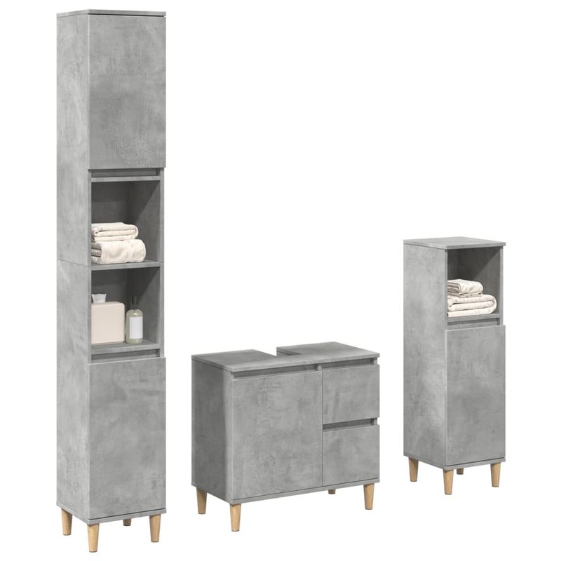 Casa si Gradina - Mobilier - Seturi de mobilier - Seturi baie - Set mobilier de baie, 3 piese, gri beton, lemn compozit - Infinity.ro