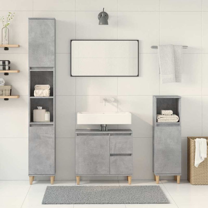 Casa si Gradina - Mobilier - Seturi de mobilier - Seturi baie - Set mobilier de baie, 3 piese, gri beton, lemn compozit - Infinity.ro