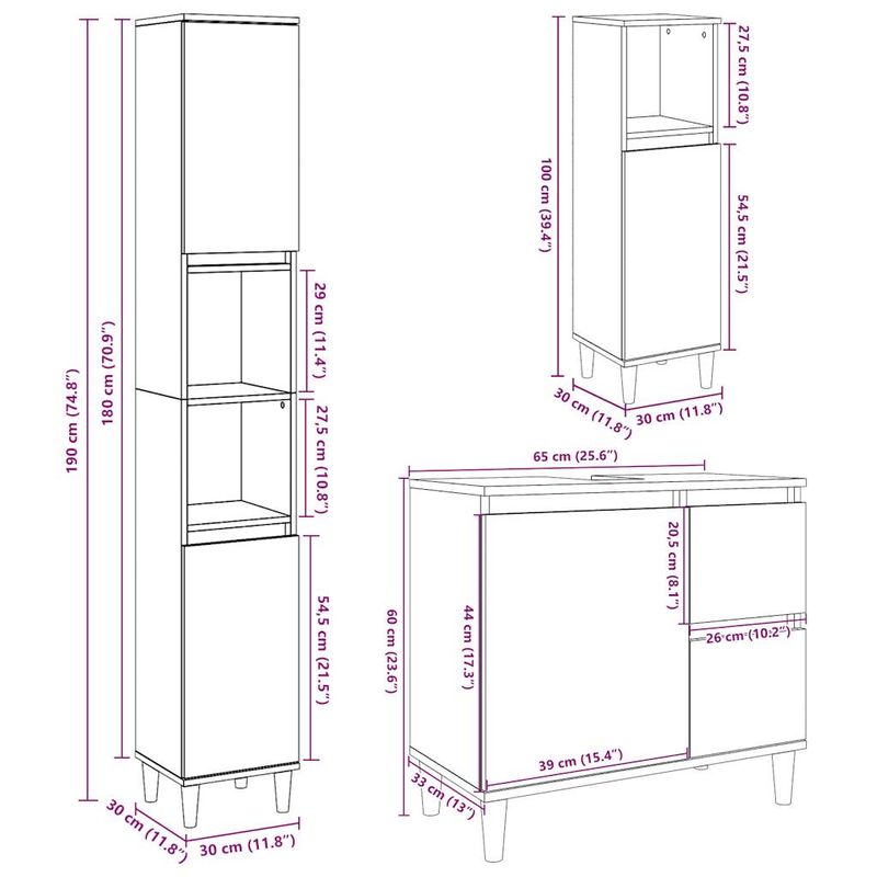 Casa si Gradina - Mobilier - Seturi de mobilier - Seturi baie - Set mobilier de baie, 3 piese, gri beton, lemn compozit - Infinity.ro
