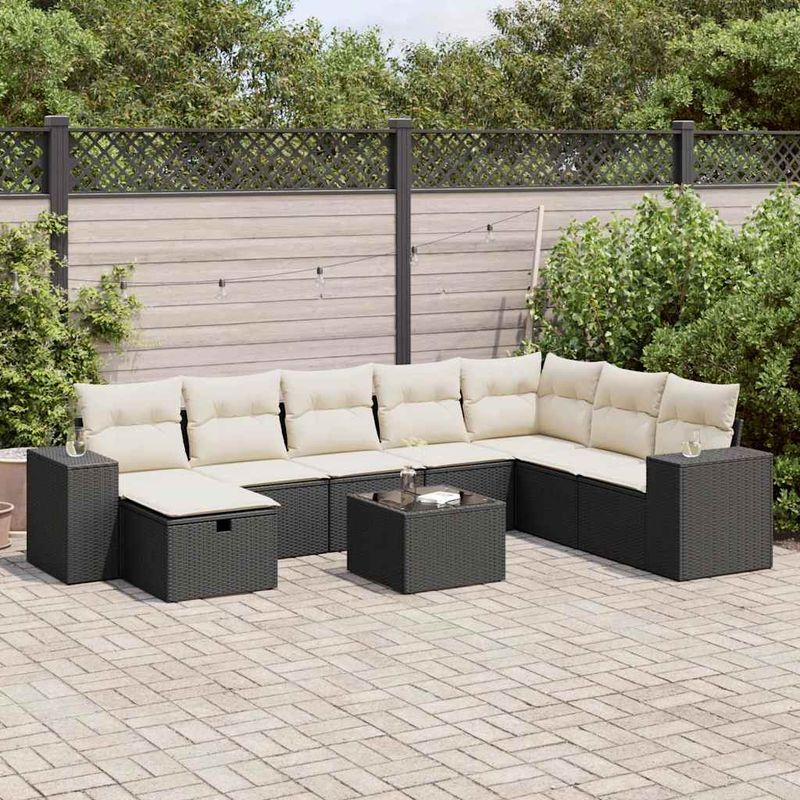 Casa si Gradina - Gradina si terasa - Mobilier exterior - Seturi mobila gradina - Set mobilier de gradina cu perne, 9 piese, negru, poliratan - Infinity.ro