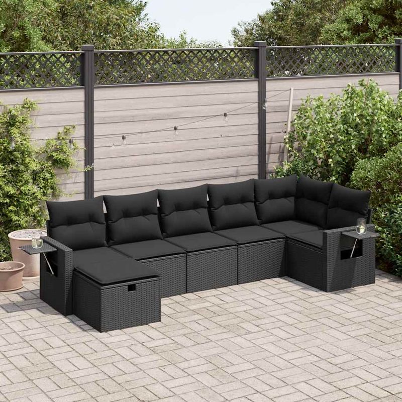 Casa si Gradina - Gradina si terasa - Mobilier exterior - Seturi mobila gradina - Set canapele de gradina cu perne, 7 piese, negru, poliratan - Infinity.ro