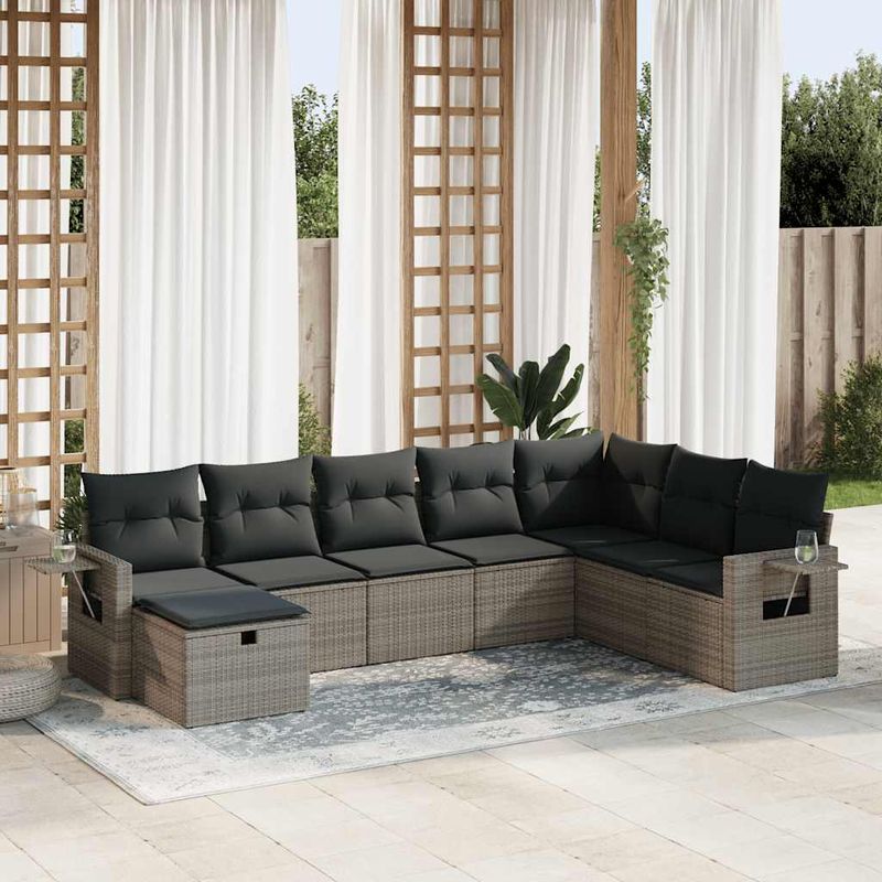 Casa si Gradina - Gradina si terasa - Mobilier exterior - Seturi mobila gradina - Set canapele de gradina cu perne, 8 piese, gri, poliratan - Infinity.ro