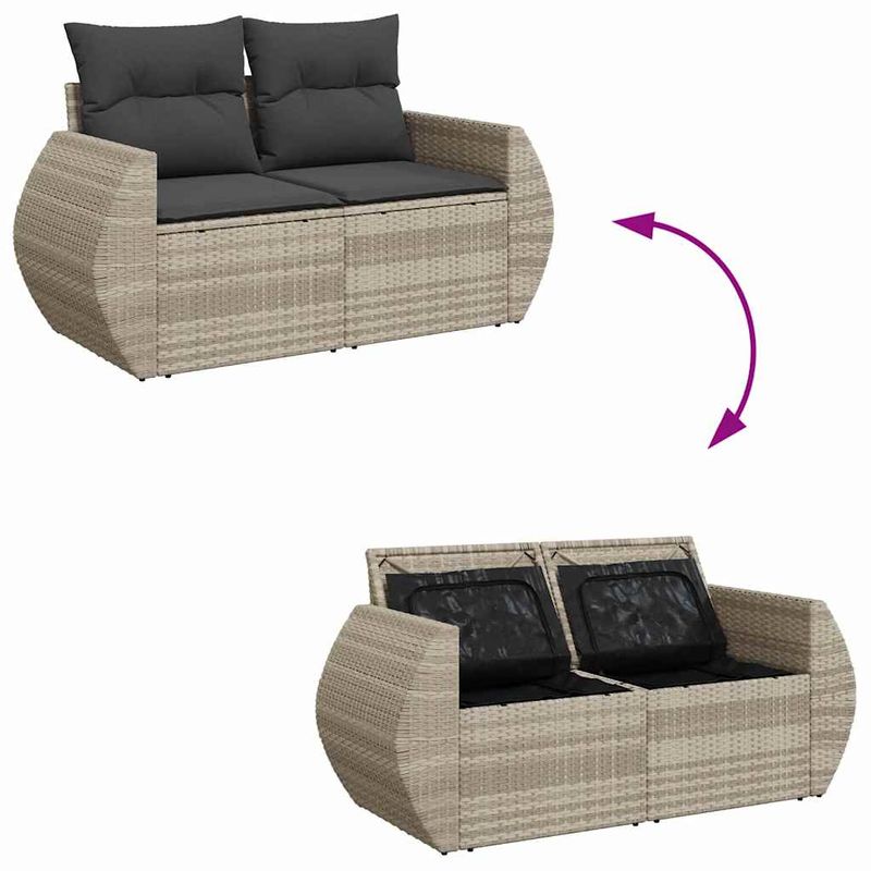 Casa si Gradina - Gradina si terasa - Mobilier exterior - Seturi mobila gradina - Set mobilier de gradina cu perne, 8 piese gri deschis poliratan - Infinity.ro