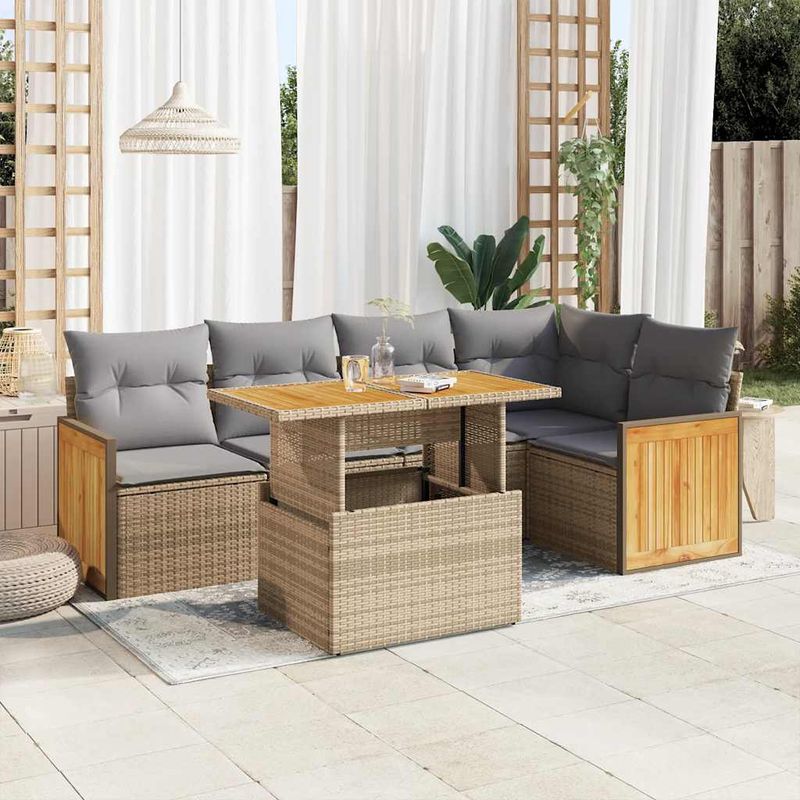 Casa si Gradina - Gradina si terasa - Mobilier exterior - Seturi mobila gradina - Set canapele gradina cu perne 6 piese bej poliratan/lemn acacia - Infinity.ro