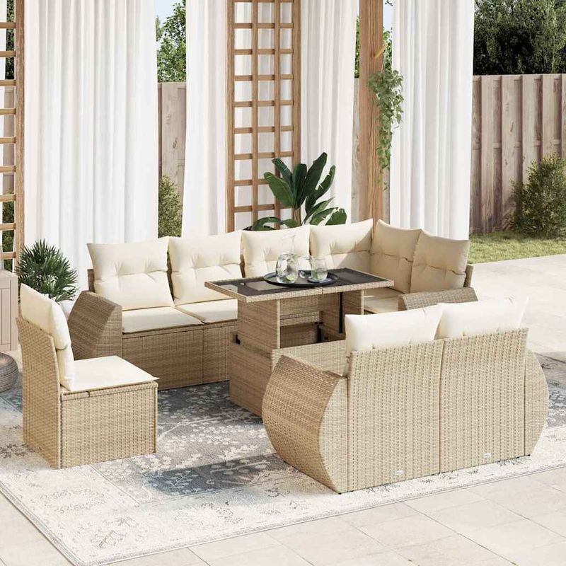 Casa si Gradina - Gradina si terasa - Mobilier exterior - Seturi mobila gradina - Set canapele de gradina, 9 piese, cu perne, bej, poliratan - Infinity.ro