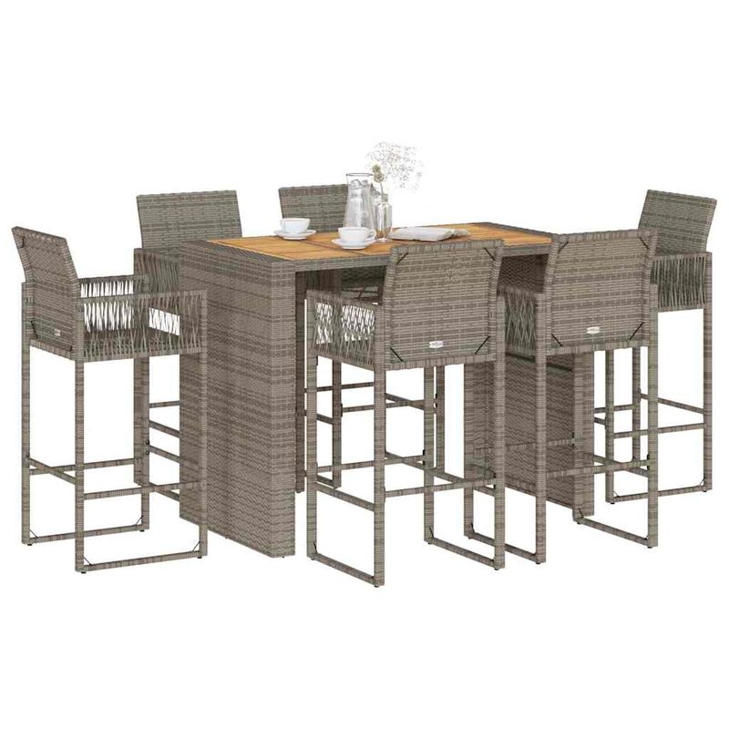 Casa si Gradina - Gradina si terasa - Mobilier exterior - Seturi mobila gradina - Set bar de gradina 7 piese fara perne Salcam din polirattan gri - Infinity.ro