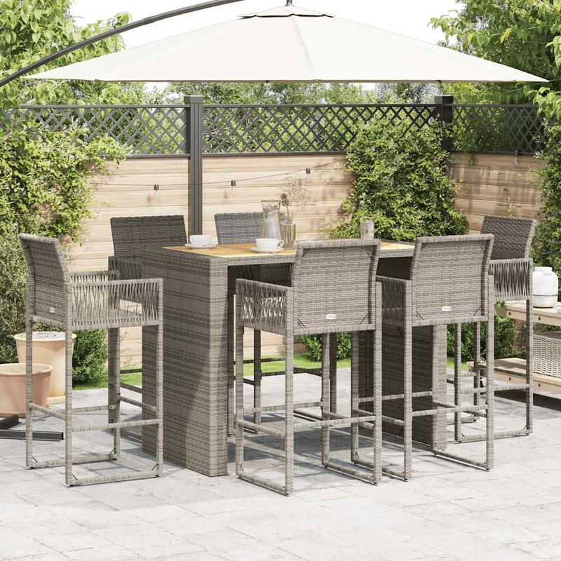 Casa si Gradina - Gradina si terasa - Mobilier exterior - Seturi mobila gradina - Set bar de gradina 7 piese fara perne Salcam din polirattan gri - Infinity.ro