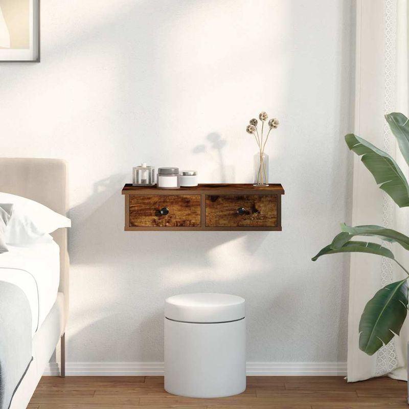 Casa si Gradina - Mobilier - Biblioteci si rafturi - Rafturi - Raft de perete cu sertare Stejar afumat Lemn prelucrat, mărime 60x28x15 cm - Infinity.ro