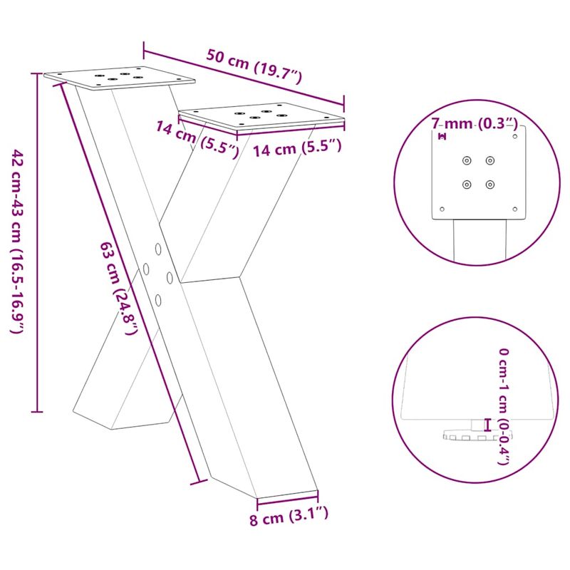 Casa si Gradina - Mobilier - Feronerie si accesorii mobila - Picioare pentru masuta cafea in forma de X, 2 buc Antracit Otel, mărime 50x(42-43) cm (80 mm) - Infinity.ro