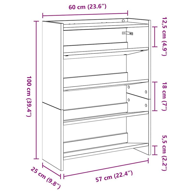 Casa si Gradina - Mobilier - Organizare si depozitare - Organizator incaltaminte - Pantofar, stejar sonoma, 80x25x61,5 cm, lemn prelucrat, lăţime 60 cm, înălțime 81 cm - Infinity.ro