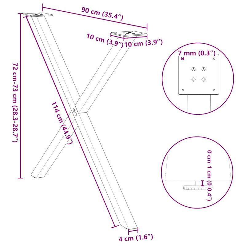 Casa si Gradina - Mobilier - Feronerie si accesorii mobila - Picioare pentru masa in forma X, 2 buc Negru 90x(72-73) cm Otel, mărime 90x(72-73) cm (40 mm) - Infinity.ro