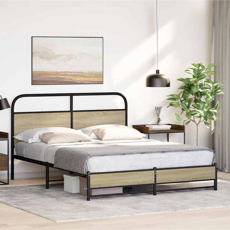 Casa si Gradina - Mobilier - Paturi si accesorii - Paturi - Cadru de pat metalic fara saltea, stejar sonoma, 160x200 cm - Infinity.ro