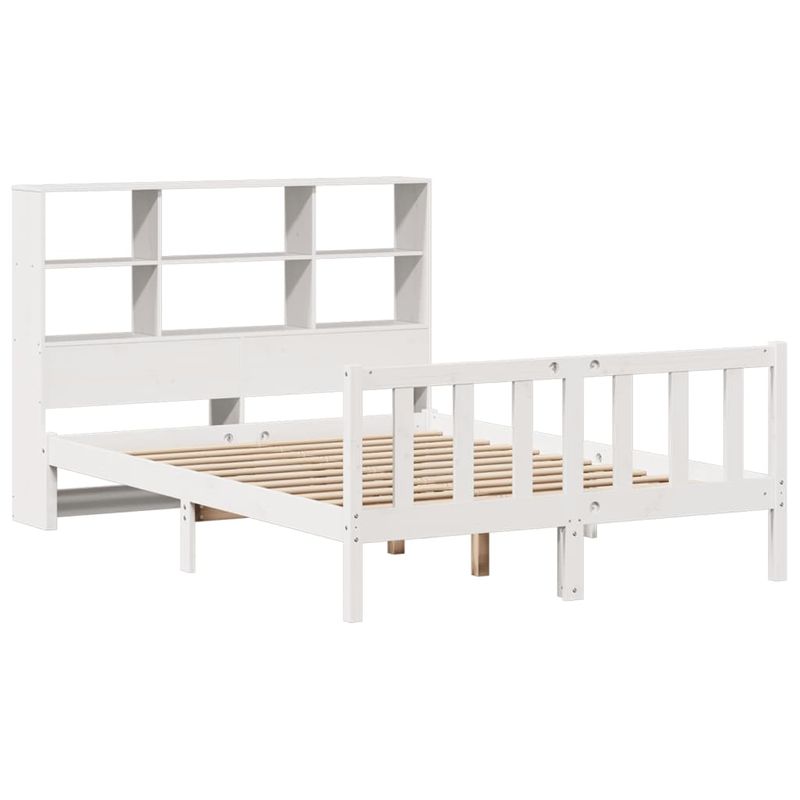 Casa si Gradina - Mobilier - Paturi si accesorii - Paturi - Pat cu biblioteca fara saltea, alb, 140x200 cm, lemn masiv pin - Infinity.ro