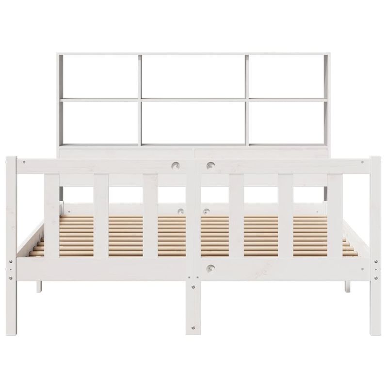 Casa si Gradina - Mobilier - Paturi si accesorii - Paturi - Pat cu biblioteca fara saltea, alb, 140x200 cm, lemn masiv pin - Infinity.ro