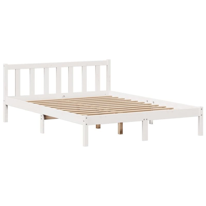 Casa si Gradina - Mobilier - Paturi si accesorii - Paturi - Pat cu biblioteca fara saltea, alb, 140x200 cm, lemn masiv pin - Infinity.ro