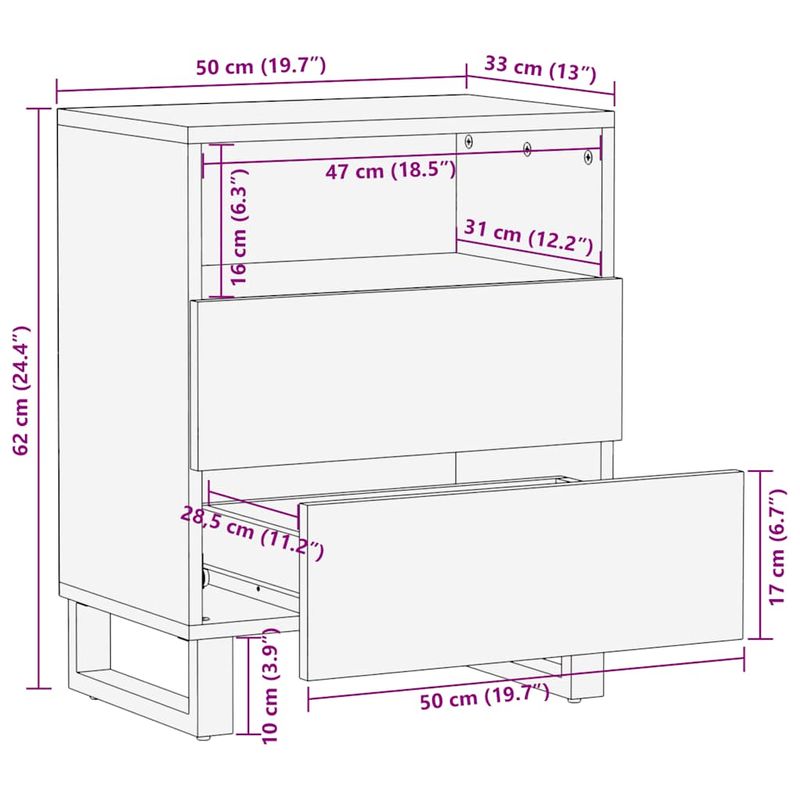 Casa si Gradina - Mobilier - Comode si corpuri - Noptiere - Noptiera neagra 50x33x62 cm lemn masiv de mango - Infinity.ro