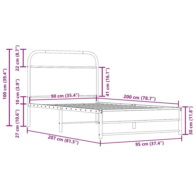Casa si Gradina - Mobilier - Paturi si accesorii - Paturi - Cadru de pat fara saltea 90x190cm Stejar fumuriu lemn prelucrat, model cu tăblie de cap și tăblie de picioare joasă dublă - Infinity.ro