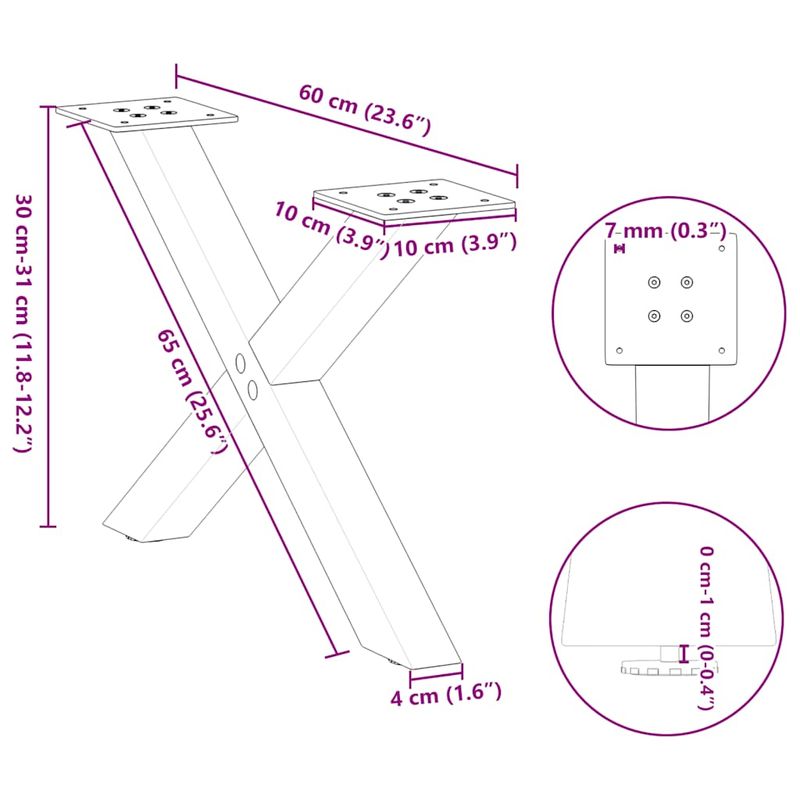 Casa si Gradina - Mobilier - Feronerie si accesorii mobila - Picioare pentru masuta cafea in forma de X, 2 buc Antracit Otel, mărime 60x(30-31) cm (40 mm) - Infinity.ro