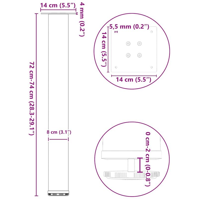 Casa si Gradina - Mobilier - Feronerie si accesorii mobila - Picioare masuta de cafea 4 buc Negru 72-74 cm Otel, mărime 72-74 cm (80 mm) - Infinity.ro