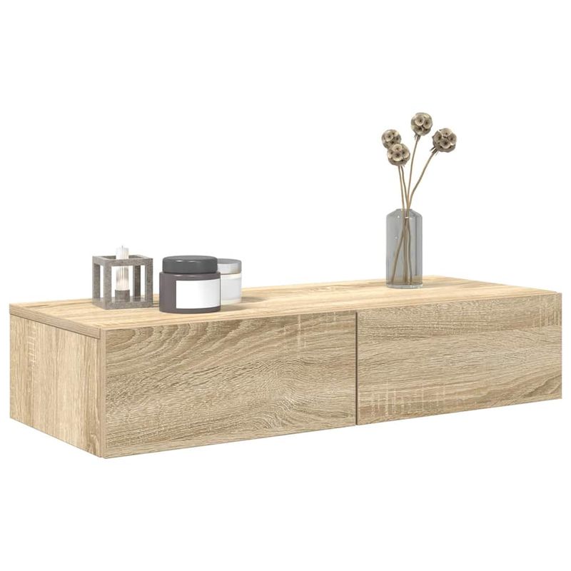 Casa si Gradina - Mobilier - Biblioteci si rafturi - Rafturi - Raft de perete cu sertare Stejar Sonoma lemn prelucrat, mărime 80x33x17 cm - Infinity.ro