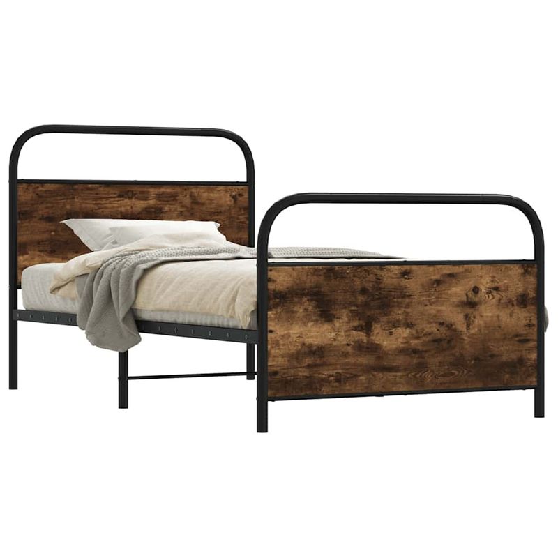 Casa si Gradina - Mobilier - Paturi si accesorii - Paturi - Cadru de pat fara saltea 107x203 cm Stejar fumuriu, model cu tăblie și suport de picioare - Infinity.ro