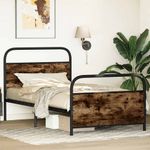 Casa si Gradina - Mobilier - Paturi si accesorii - Paturi - Cadru de pat fara saltea 107x203 cm Stejar fumuriu, model cu tăblie și suport de picioare - Infinity.ro