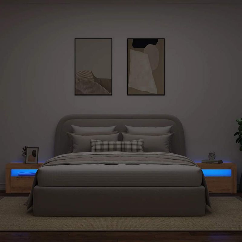 Casa si Gradina - Mobilier - Comode si corpuri - Noptiere - Noptiere cu lumini LED, 2 buc.,Stejar artizanal, 60x35x40 cm - Infinity.ro