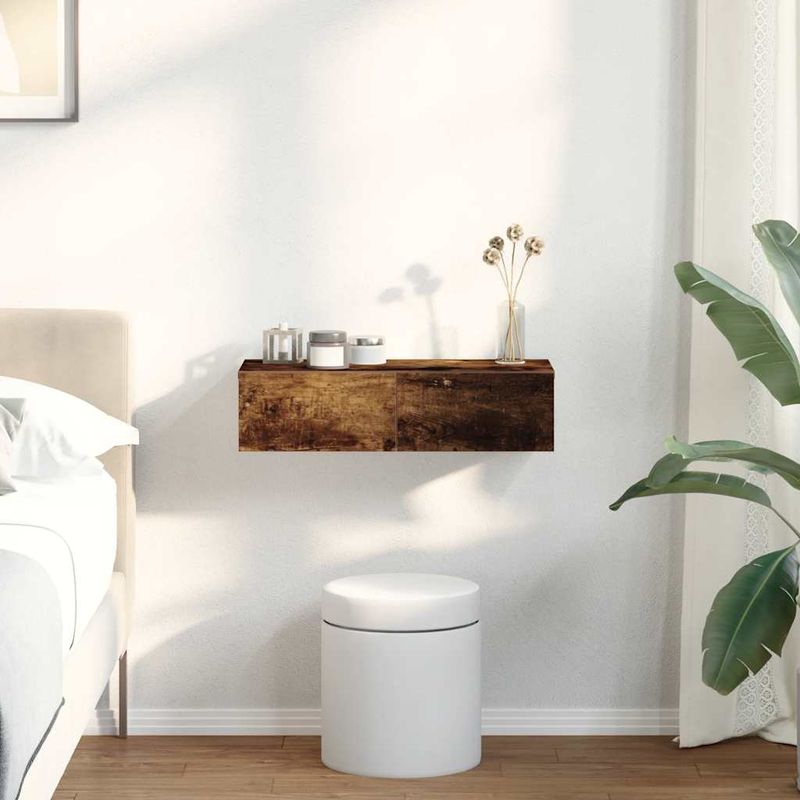 Casa si Gradina - Mobilier - Biblioteci si rafturi - Rafturi - Raft de perete cu sertare Stejar afumat Lemn prelucrat, mărime 60x26.5x15 cm - Infinity.ro
