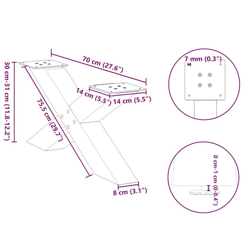 Casa si Gradina - Mobilier - Feronerie si accesorii mobila - Picioare masuta cafea in forma X, 2 buc alb 70x(30-31) cm otel, mărime 70x(30-31) cm (80 mm) - Infinity.ro