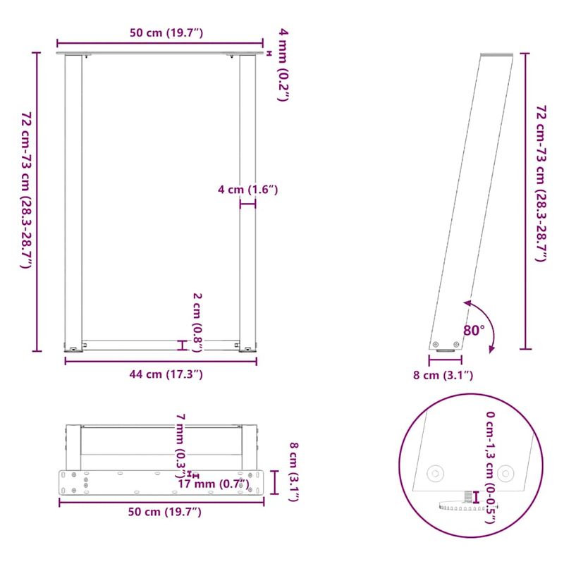Casa si Gradina - Mobilier - Feronerie si accesorii mobila - Picioare pentru masa in forma de U, 2 buc Antracit Otel, mărime 50x(72-73) cm - Infinity.ro