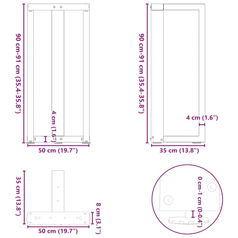 Casa si Gradina - Mobilier - Feronerie si accesorii mobila - Picioare pentru masa de bar in forma de T, 2 buc antracit otel, mărime 50x35x(90-91) cm - Infinity.ro