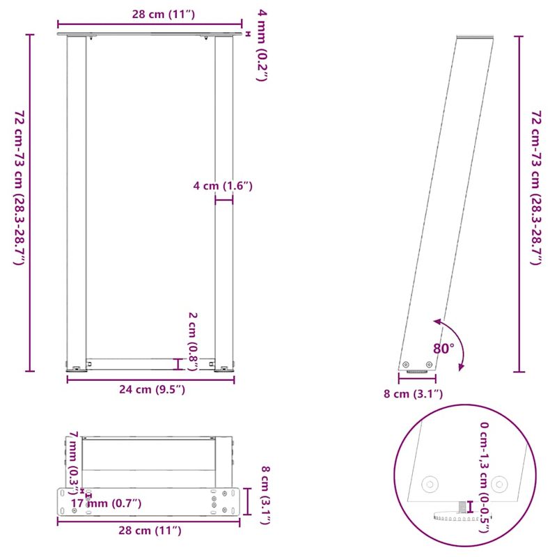 Casa si Gradina - Mobilier - Feronerie si accesorii mobila - Picioare masa consola in forma de U, 2 buc Antracit Otel, mărime 28x(72-73) cm - Infinity.ro