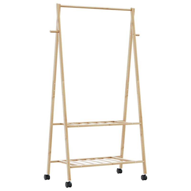 Casa si Gradina - Mobilier - Organizare si depozitare - Cuiere - Suport pentru haine cu rafturi și roti 96x45,5x155,5 cm bambus - Infinity.ro