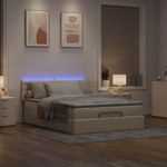 Casa si Gradina - Mobilier - Paturi si accesorii - Paturi - Pat otoman cu saltea crem 140x200 cm stofa, model design cu nasturi - Infinity.ro