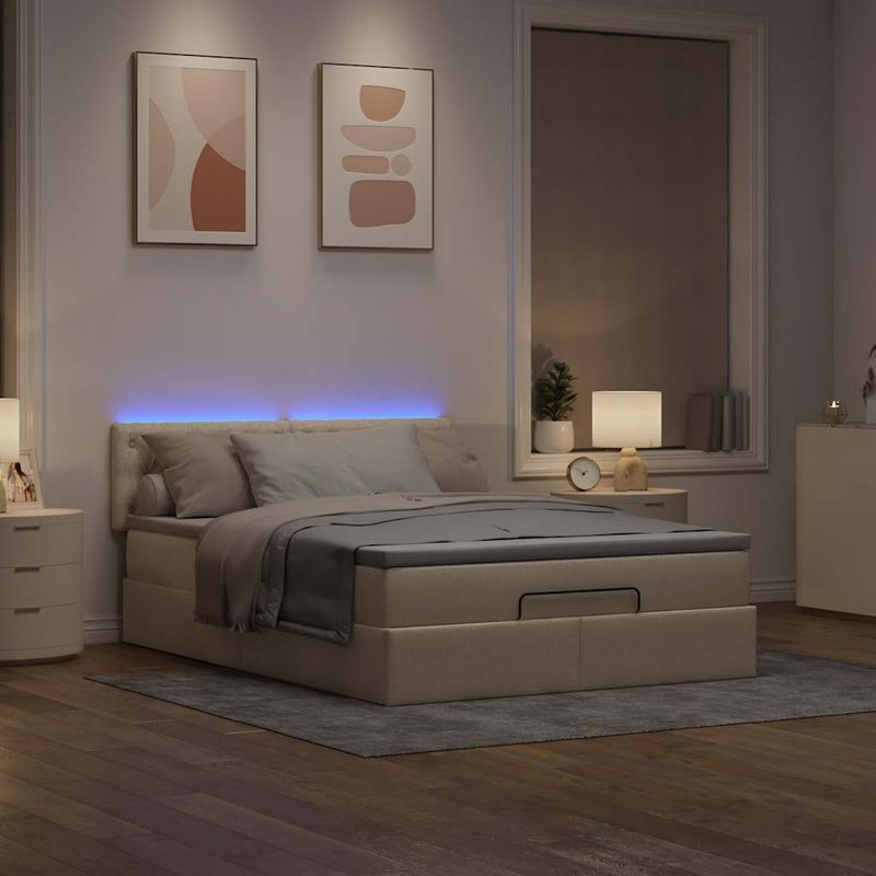 Casa si Gradina - Mobilier - Paturi si accesorii - Paturi - Pat otoman cu saltea crem 140x200 cm stofa, model design cu nasturi - Infinity.ro