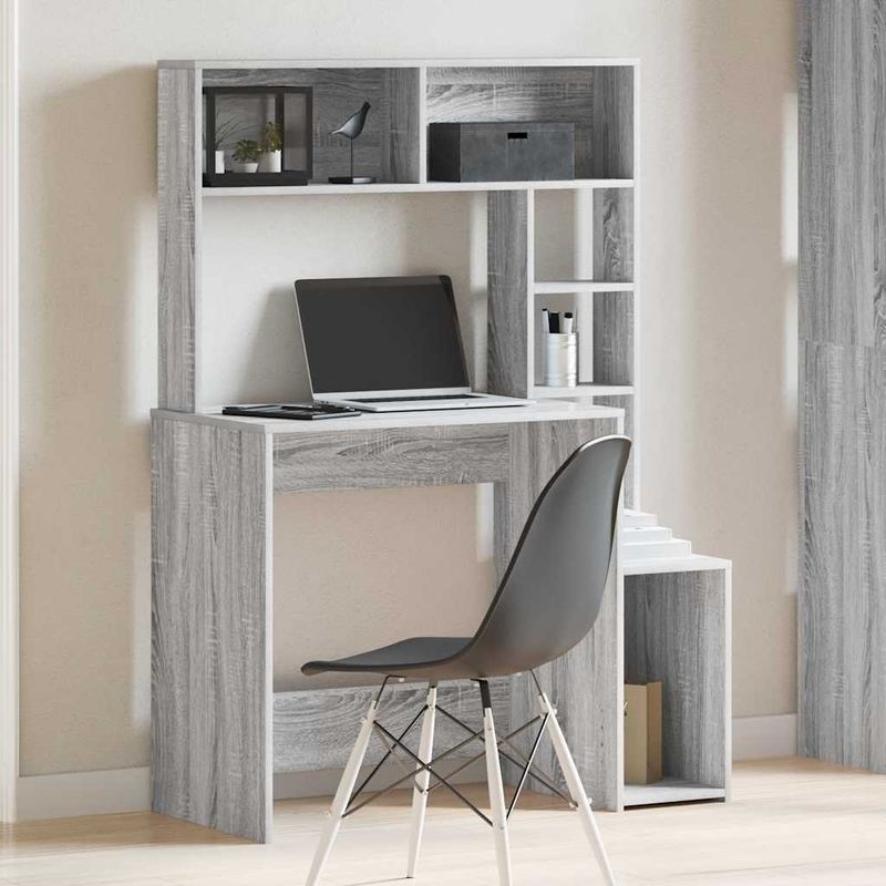 Casa si Gradina - Mobilier - Mese si birouri - Birouri - Birou cu rafturi, gri sonoma, 100x45x140 cm, lemn compozit - Infinity.ro