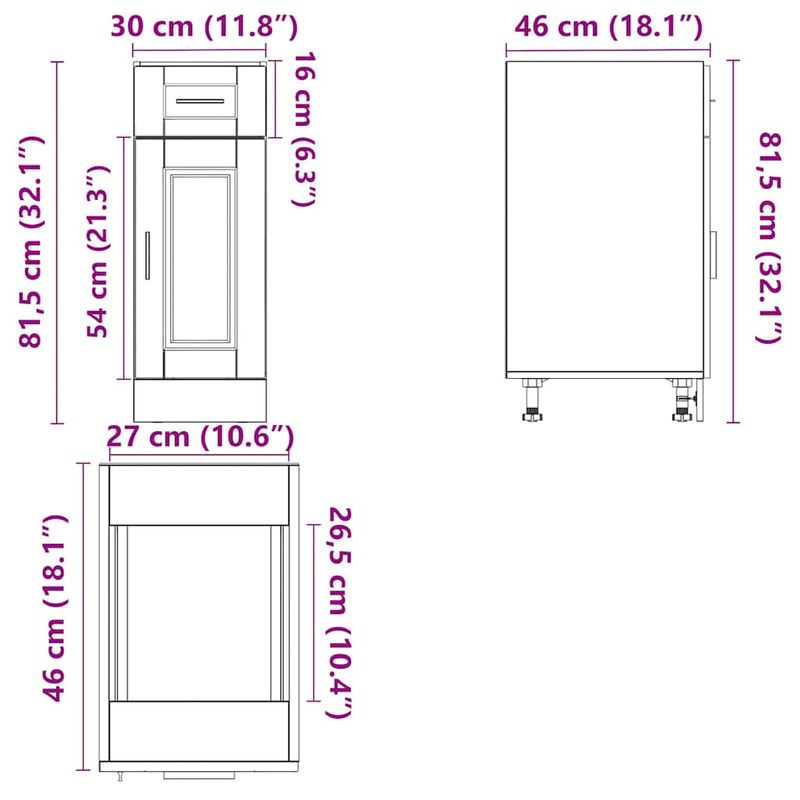 Casa si Gradina - Mobilier - Comode si corpuri - Corpuri bucatarie - Dulap baza de bucatarie „Porto” Lemn vechi, lemn de inginerie, model 1x dulap inferior (1 ușă 1 sertar), mărime 30x46x81.5 cm - Infinity.ro