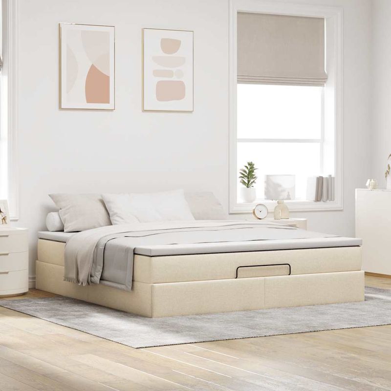 Casa si Gradina - Mobilier - Paturi si accesorii - Paturi - Cadru de pat otoman cu saltea crem 160x200cm stofa - Infinity.ro
