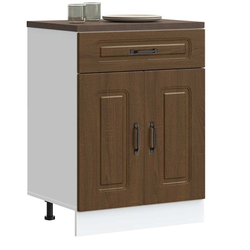 Casa si Gradina - Mobilier - Comode si corpuri - Corpuri bucatarie - Dulap de baza de bucatarie „Kalmar” din lemn de stejar maro, mărime 60x46x81.5 cm, model 1x dulap inferior (2 uși 1 sertar) - Infinity.ro