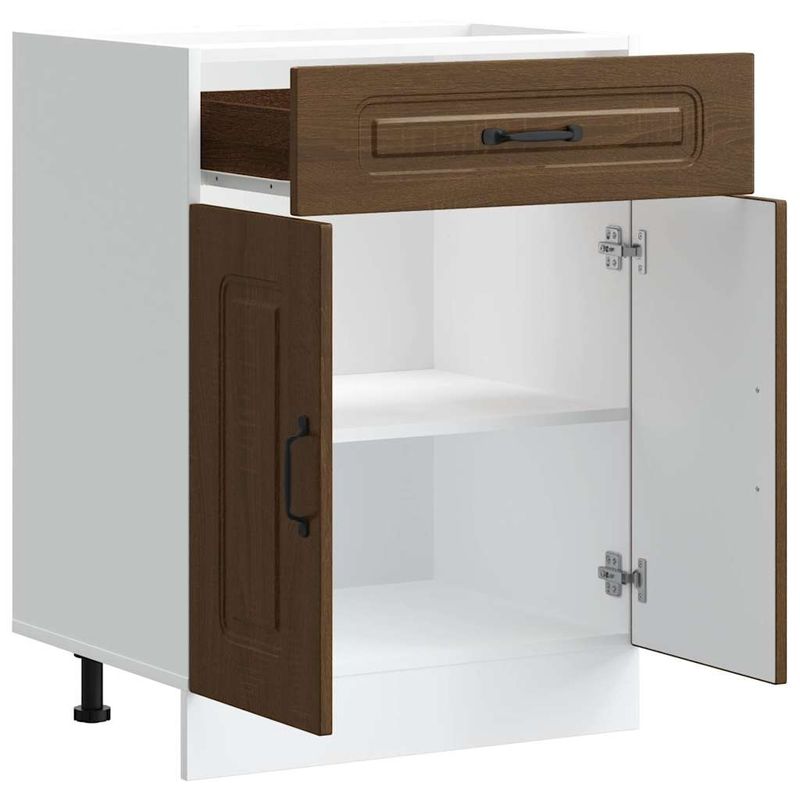 Casa si Gradina - Mobilier - Comode si corpuri - Corpuri bucatarie - Dulap de baza de bucatarie „Kalmar” din lemn de stejar maro, mărime 60x46x81.5 cm, model 1x dulap inferior (2 uși 1 sertar) - Infinity.ro
