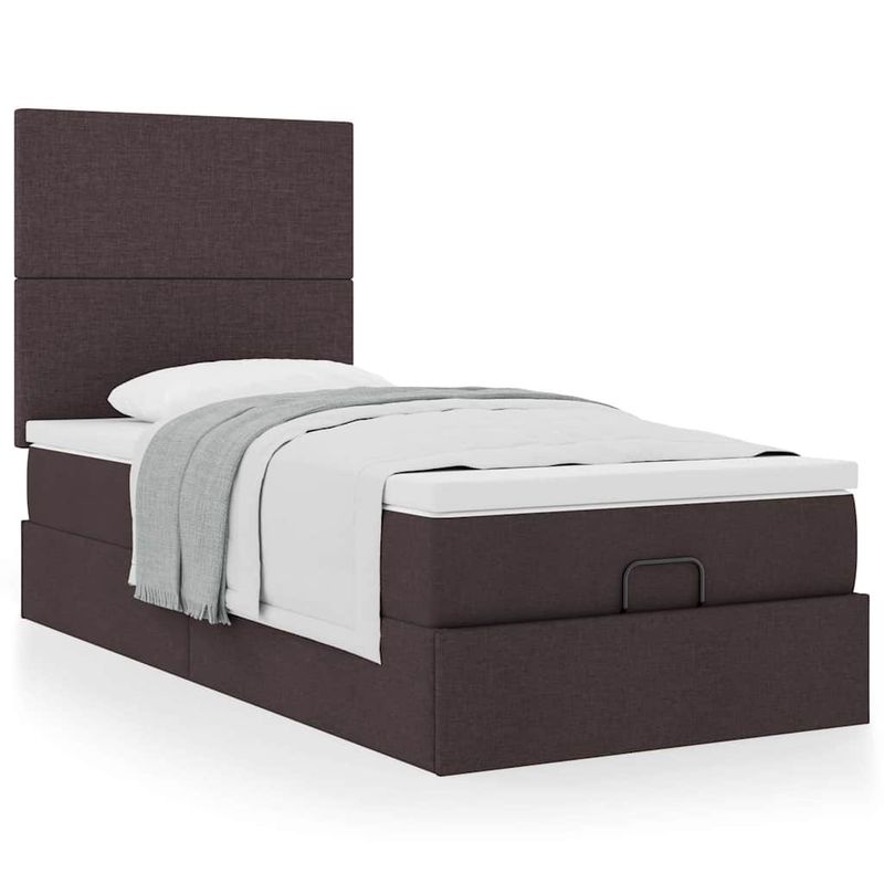 Casa si Gradina - Mobilier - Paturi si accesorii - Paturi - Cadru de pat otoman cu saltea tesatura maro inchis 90x200 cm - Infinity.ro