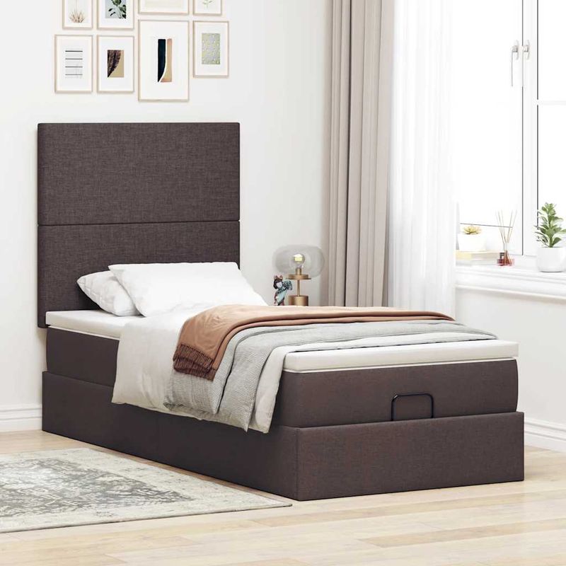 Casa si Gradina - Mobilier - Paturi si accesorii - Paturi - Cadru de pat otoman cu saltea tesatura maro inchis 90x200 cm - Infinity.ro