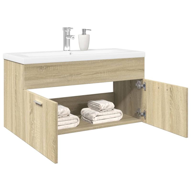 Casa si Gradina - Mobilier - Mobilier baie - Comode baie - Dulap pentru chiuveta de baie, lavoar incorporat, stejar sonoma - Infinity.ro