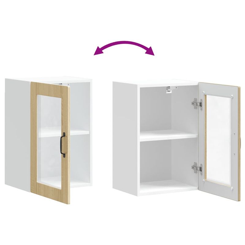 Casa si Gradina - Mobilier - Comode si corpuri - Corpuri bucatarie - Dulap de bucatarie cu usa de sticla din stejar Sonoma „Porto”., model 1x dulap de perete din sticlă (1 ușă), mărime 40x31x60 cm - Infinity.ro