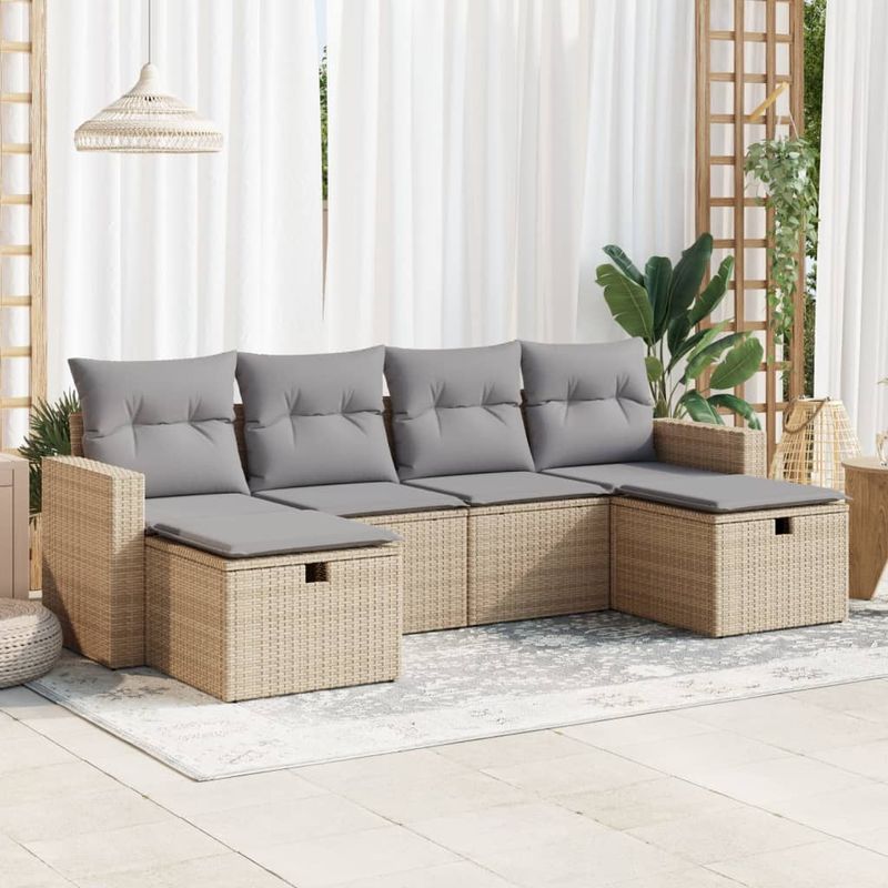 Casa si Gradina - Gradina si terasa - Mobilier exterior - Seturi mobila gradina - Set canapele de gradina cu perne, 6 piese, bej, poliratan - Infinity.ro