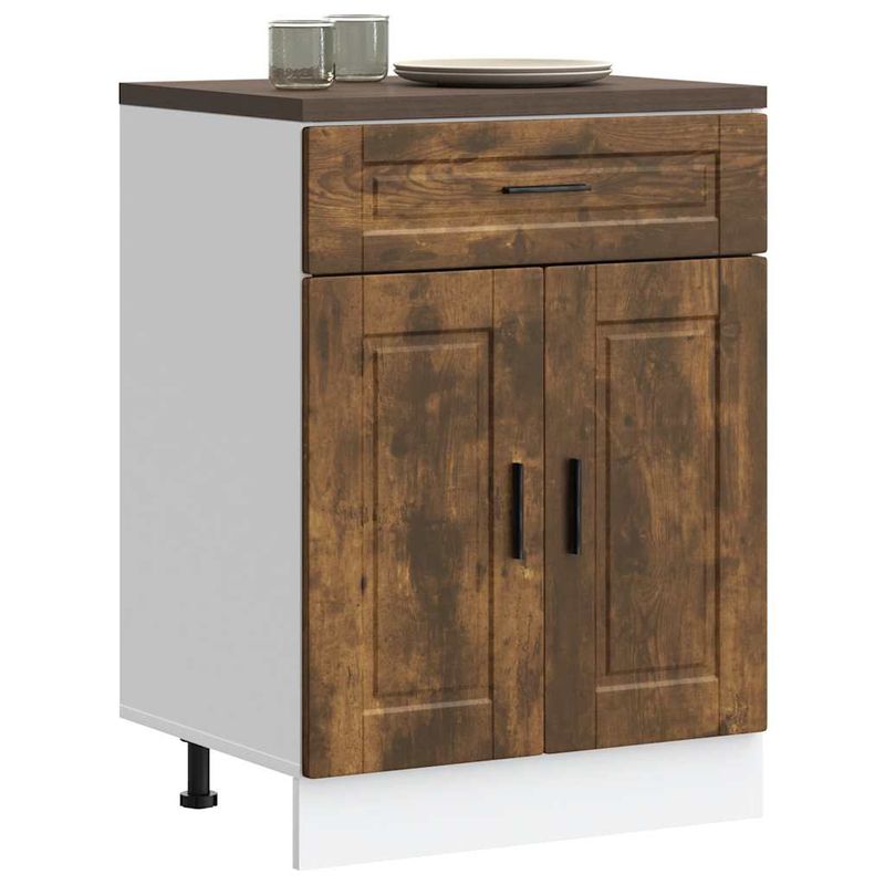 Casa si Gradina - Mobilier - Comode si corpuri - Corpuri bucatarie - Dulap de bucatarie „Porto” din lemn de lemn de stejar afumat, model 1x dulap inferior (2 uși 1 sertar), mărime 60x46x81.5 cm - Infinity.ro