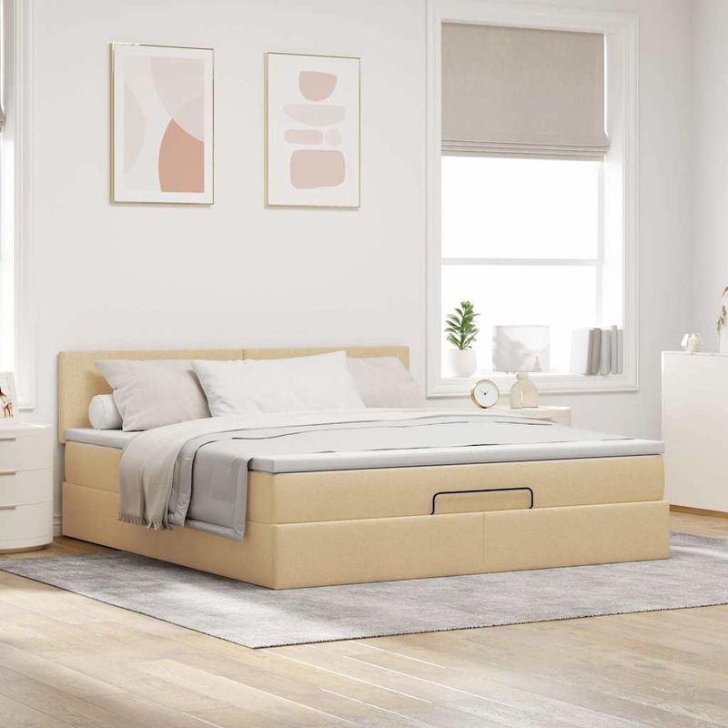 Casa si Gradina - Mobilier - Paturi si accesorii - Paturi - Cadru de pat otoman cu saltea crem 180x200cm stofa - Infinity.ro